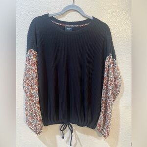 Daytrip Black Top with Floral Sleeves